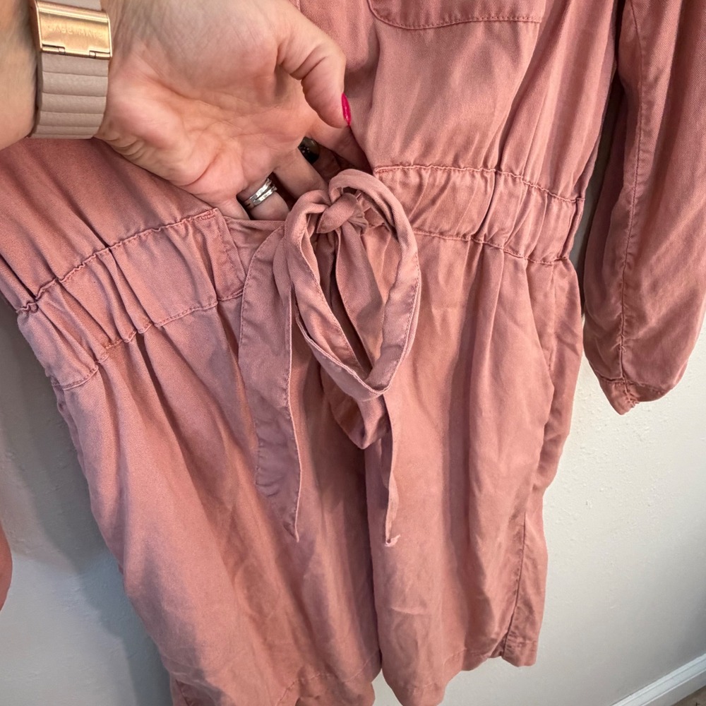 Zara Shirt Dress Womens Large Rose Pink Utility Tie Waist Safari Chic Pocketed - Picture 10 of 16